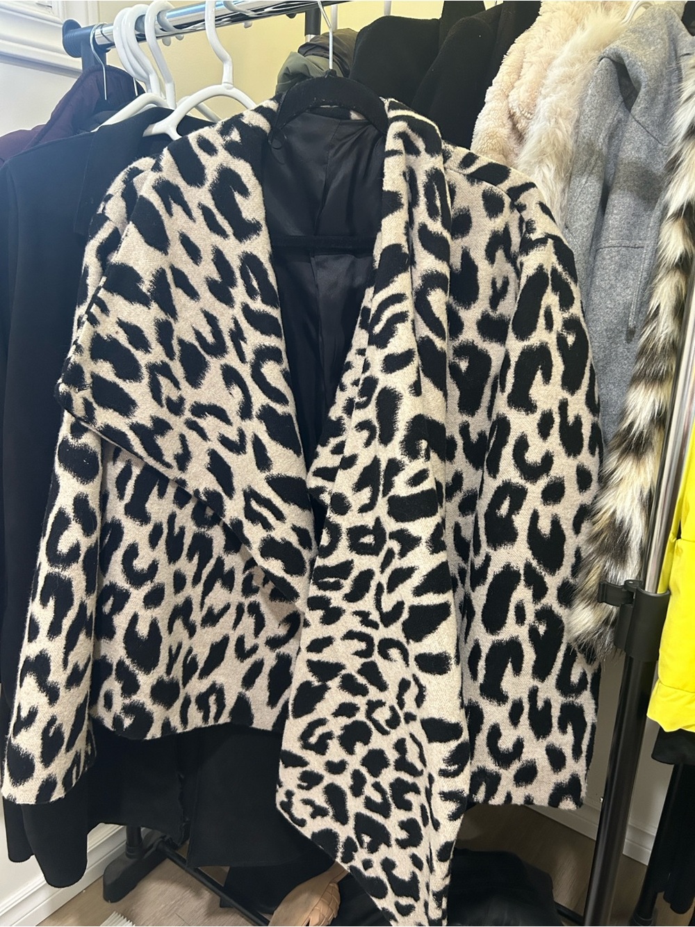 Zara Leopard-Print Teddy Jacket in Black & Cream